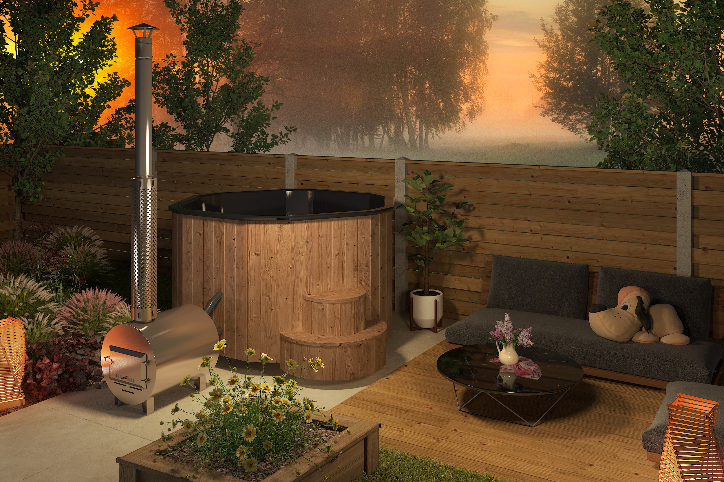 Bañera nórdica «Hexagon» 180 con estufa externa