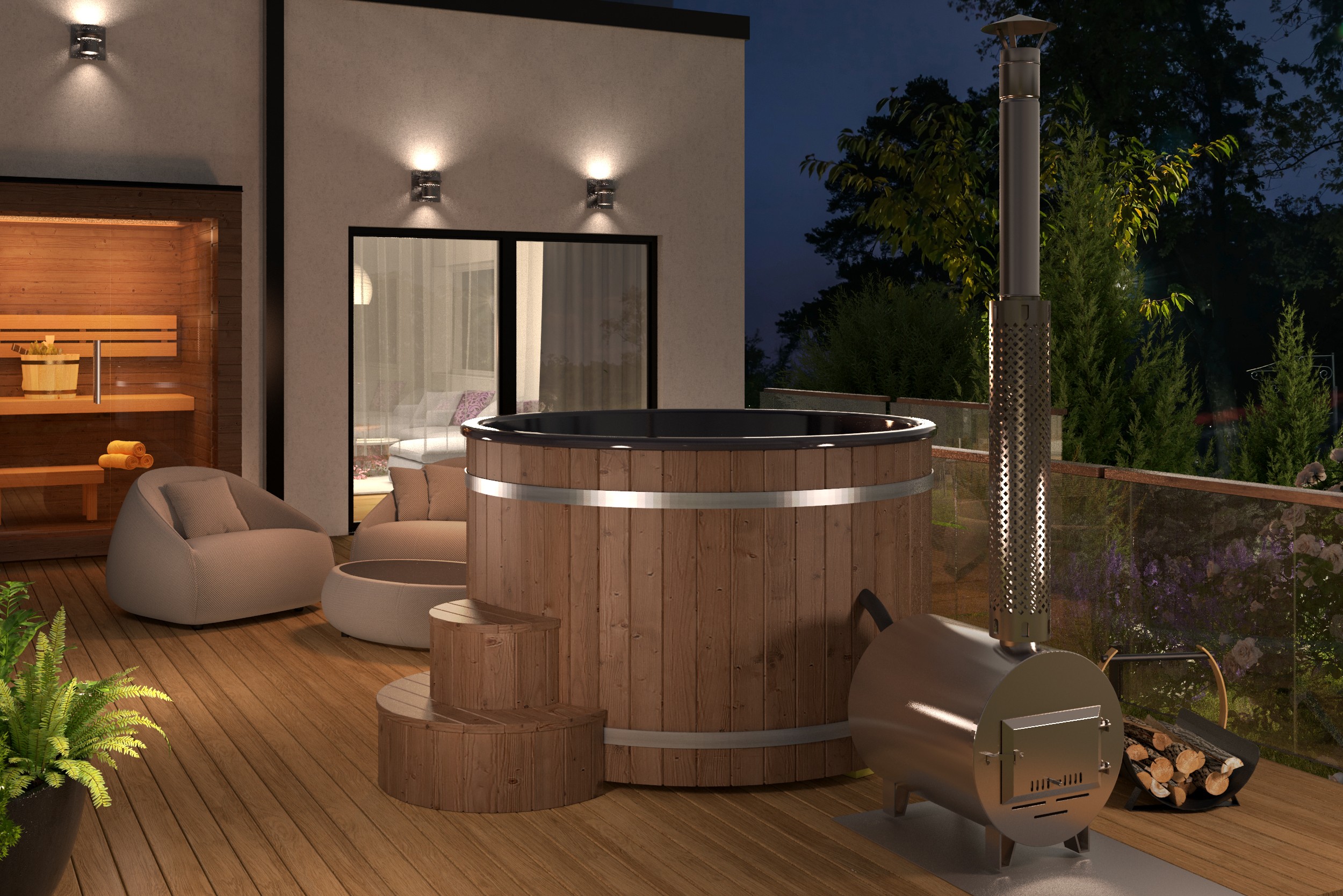 Bañera nórdica 160 con estufa externa